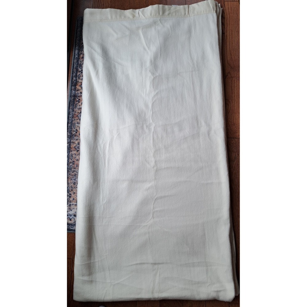 Ivory 80% Cotton Washable Flannel Blanket Full Queen 92x90 Soft Bedding Solid